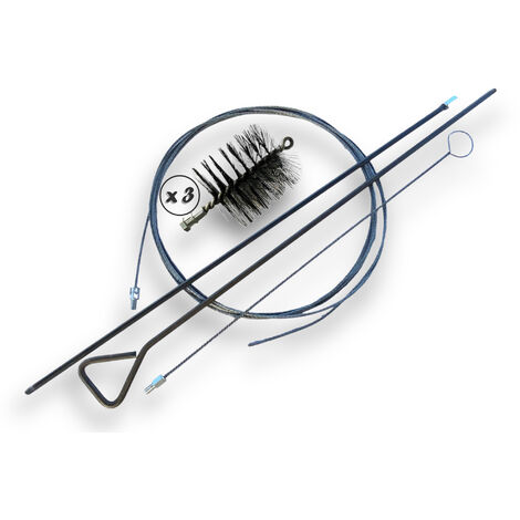 Lot de 3 Kits Brosses à tube PRO ACIER Ø 110 mm Tringle rigide 100 cm + rallonge 100 cm + tringle flexible 80 cm + furet cable 7 mètres Raccord M12175 Nettoyage brossage Kibros 41SCA110TFx3