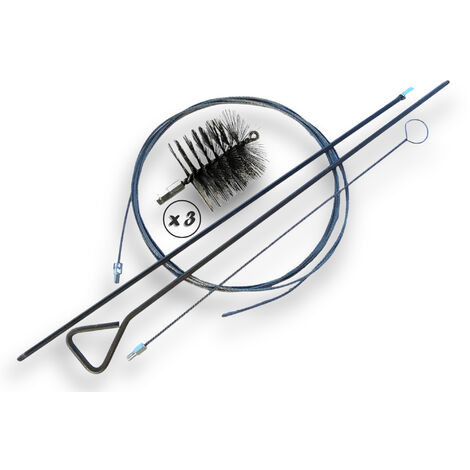 Lot de 3 Kits Brosses à tube PRO ACIER Ø 120 mm  Tringle rigide  100 cm + rallonge 100 cm + tringle flexible 80 cm + furet cable 7 mètres  Raccord M12175  Nettoyage brossage  Kibros 41SCA120TFx3