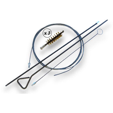 Lot de 3 Kits Brosses à tube PRO LAITON Ø 35 mm  Tringle rigide  100 cm + rallonge 100 cm + tringle flexible 80 cm + furet cable 7 mètres  Raccord M12175  Nettoyage brossage  Kibros 41SCL35TFx3