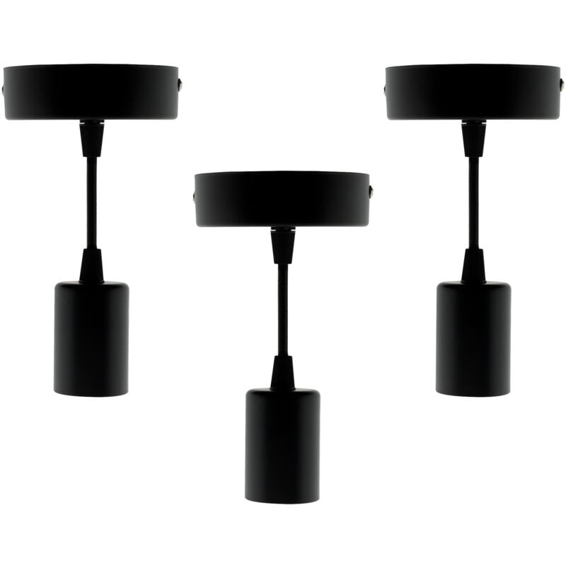 Lot de 3 kits de suspension luminaire métal avec cordons textiles Noir