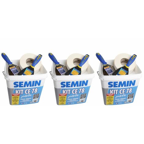 Lot de 3 Kits en pâte pour la réalisation des joints de plaques de plâtre CE 78 Semin - composé de 2 couteaux, 1 bande à joint 75 ml et 15 kg d'enduit pour l'intérieur