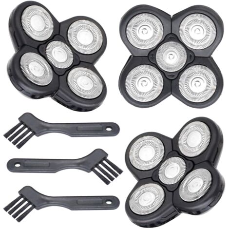 Lot de 3 lames de rechange compatibles avec le rasoir de tête Freebird – Têtes de rasage à 5 lames + 3 brosses de nettoyage – Argent