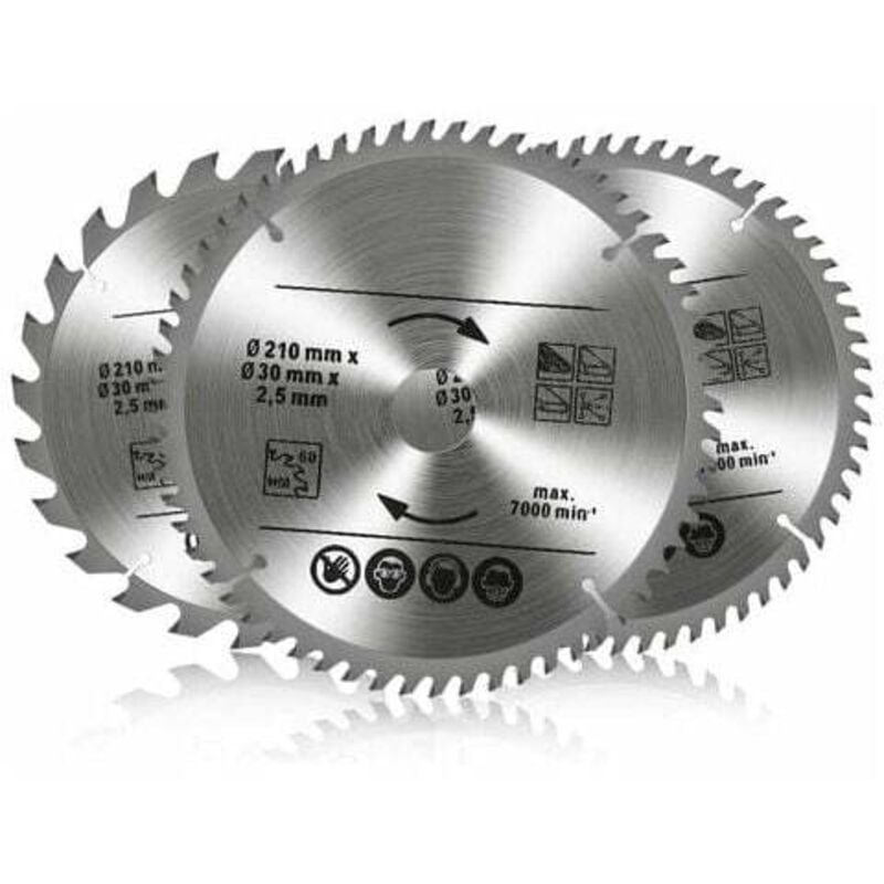 Erhope - Lot de 3 Lames de Scie Circulaire Carbure de Tungstène, 24T 48T 60T tct Sah pour Bois Métal et Aluminium (210 x 30 mm)