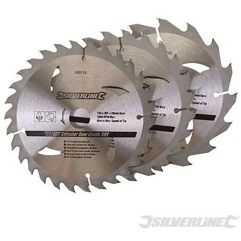 Silverline - 3 lames scie circulaire TCT 16, 24 et 30 dents - 160 x 30 - bague de réduction de 20,16,10 mm
