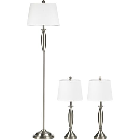 Lot de 3 lampadaires 38x38x162 cm, comprenant 1 lampadaire de chambre, 2 lampes de table, E27, 40 W, lampe de chevet rétro, pour salon et chambre - Blanc