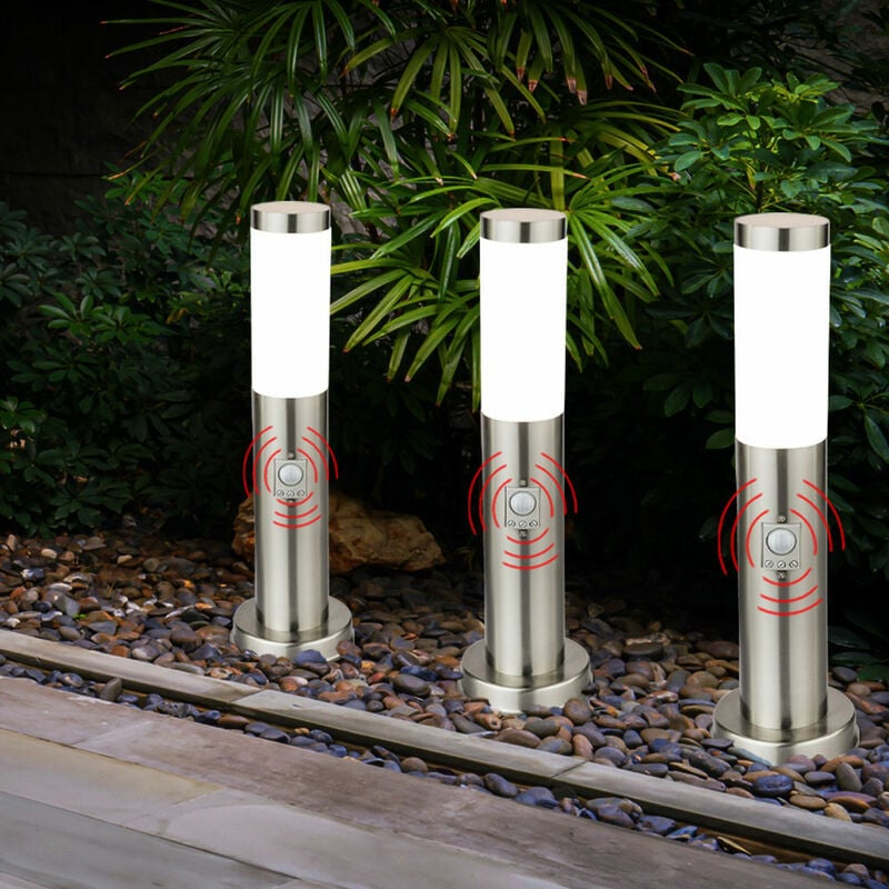Lampe de chemin led lampadaire lumière de jardin en acier inoxydable lumière d'extérieur avec détecteur de mouvement, argent, 9W 810lm blanc chaud,