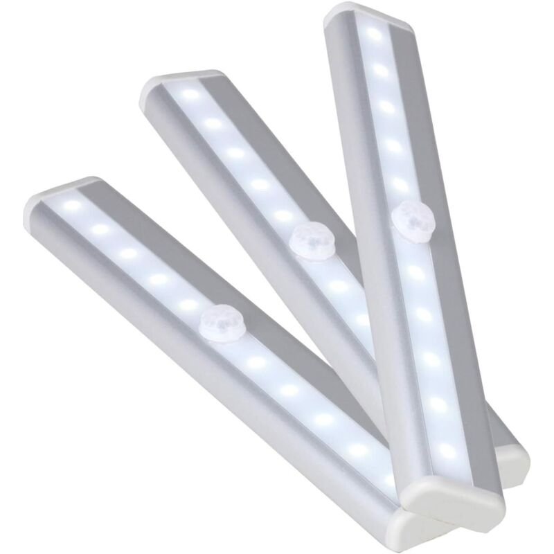 Lot de 3 Lampe LED à capteur fixe sous meuble avec bande magnétique et batterie pour placard de cuisine bibliothèque escaliers tiroir blanc chaud