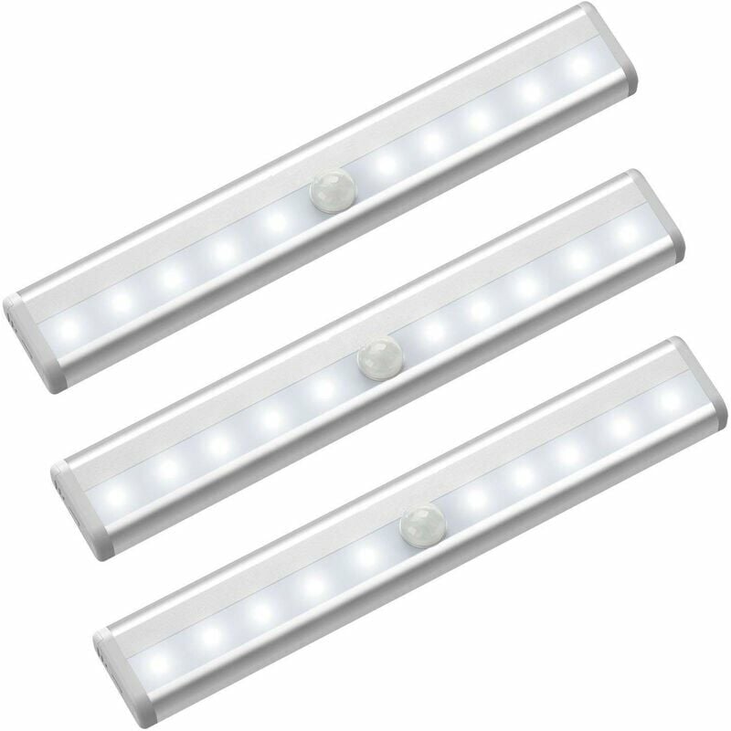 Lot de 3 lampe led detecteur de mouvement interieur Lumière Armoire 10 LEDs spot sans Fil, Lampe de Placard led éclairage led à Piles avec Bande