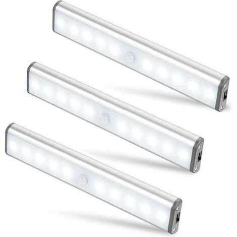 Lot de 3 Lampes 10 LED, Sans Fil, Rechargeable par USB, Aimant, Dtecteur de Mouvement, 2 Modes dclairage, Portable. Lumire de Placard, Baladeuse de Secours, Veilleuse Enfant, Appoint [Classe n