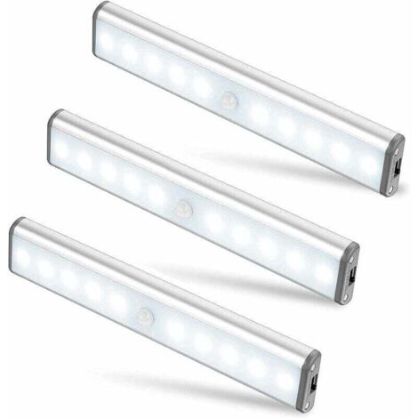 Lot de 3 Lampes 10 LED, Sans Fil, Rechargeable par USB, Aimanté, Détecteur de Mouvement, 2 Modes d’Éclairage, Portable. Lumi