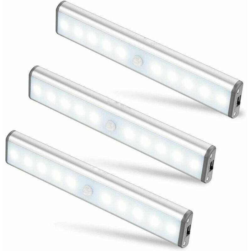 Lot de 3 Lampes 10 led, Sans Fil, Rechargeable par usb, Aimanté, Détecteur de Mouvement, 2 Modes d'Éclairage, Portable. Lumière de Placard, Baladeuse