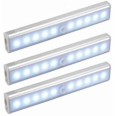 Lot de 3 Lampes 10 LED, Sans Fil, Rechargeable par USB, Aimanté, Détecteur de Mouvement, Portable. Lumière de Placard, Baladeuse de Secours, Veilleuse Enfant, Appoint