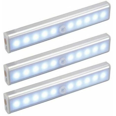 Lot de 3 Lampes 10 LED, Sans Fil, Rechargeable par USB, Aimanté, Détecteur de Mouvement, Portable. Lumière de Placard, Baladeuse de Secours, Veilleuse Enfant, Appoint