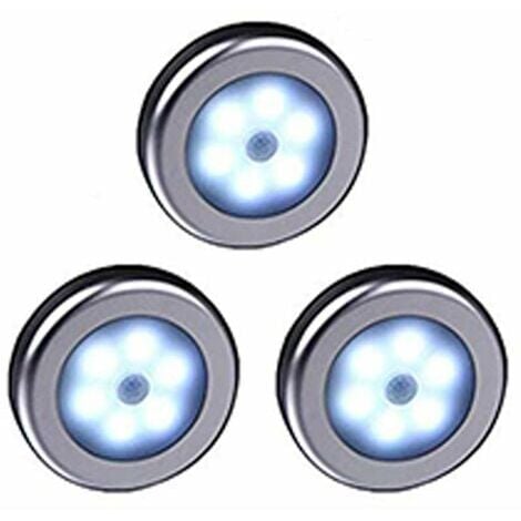 TUSERXLN Lot de 3 lampes à détecteur de mouvement pour l’intérieur, à coller, fonctionnement à piles, lumière LED sans fil pour armoire, escaliers, placard, cuisine