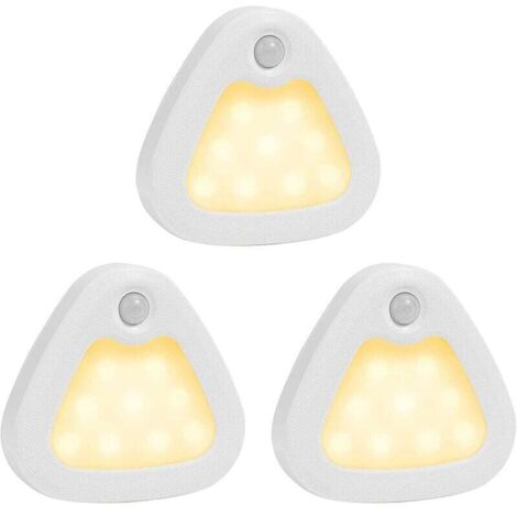 Lot de 3 lampes à détecteur de mouvement sans fil alimentées par piles LED super lumineuses avec bandes magnétiques/rubans adhésifs 3M pour armoires, couloirs, escaliers Lumière chaude