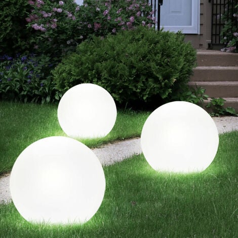 Lot de 3 lampes boules solaires à LED pour allée de jardin, éclairage de piquet de terrasse, blanc