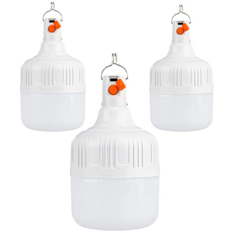 Lot de 3 lampes de camping LED rechargeables par USB - Lampe de tente super lumineuse - 3 modes d'éclairage - 30 W - Lampe de camping avec crochet