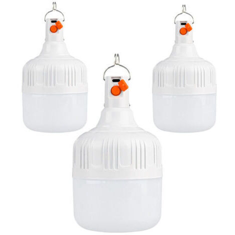 Lot de 3 lampes de camping LED rechargeables par USB - Lampe de tente super lumineuse - 3 modes d'éclairage - 30 W - Lampe de camping avec crochet