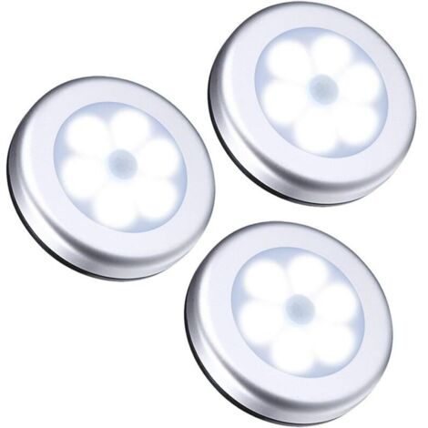 Lot de 3 lampes de sécurité à capteur de mouvement PIR sans fil, éclairage nocturne automatique, 6 LED, pour escaliers, armoires et placards