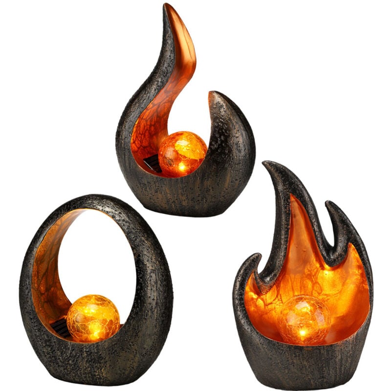 3x led lampes de table solaires décoration de jardin faucille flamme ovale design balcon lampes d'extérieur or gris