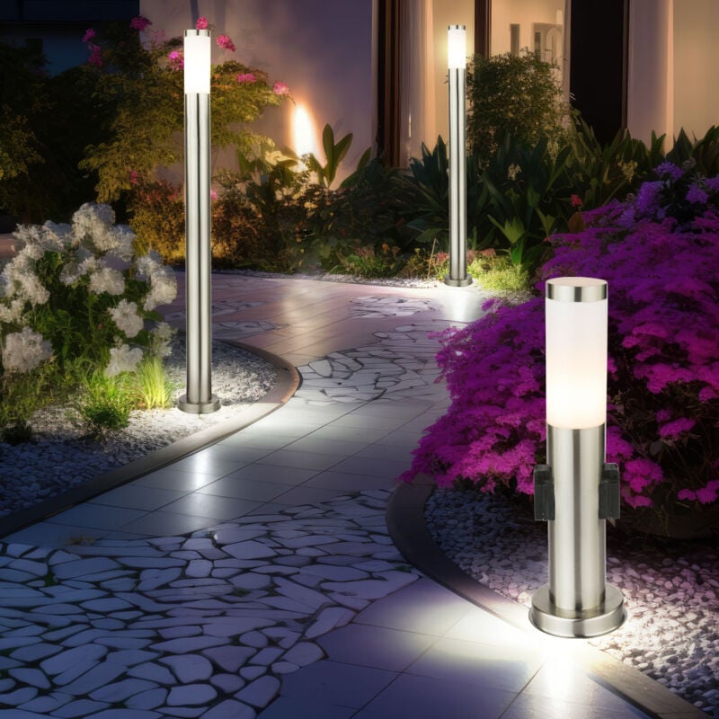 Lampe d'extérieur lampadaire avec prises prises extérieures lampe de pied lampadaire en acier inoxydable, 2x lampadaire 1x lampe à douille, douille
