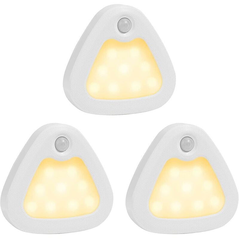 Ersandy - Lot de 3 lampes à détecteur de mouvement sans fil alimentées par piles led super lumineuses avec bandes magnétiques/rubans adhésifs 3M pour