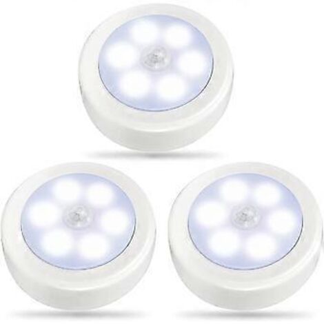 Lot de 3 lampes LED à détecteur de mouvement pour l'intérieur, éclairage de placard, veilleuse à piles, applique murale sans fil pour escaliers, couloir, garage, entrée (blanc froid)