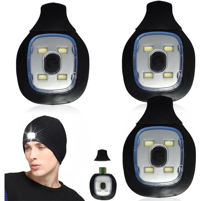 Lot de 3 lampes LED de rechange pour chapeau lumineux, lampe frontale LED rechargeable par USB pour homme, femme, enfant, étanche, pour bonnet tricoté