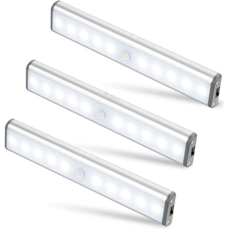 Lot de 3 lampes LED sans fil, 10 LED, rechargeables par USB, portables, blanches.