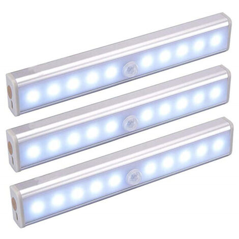 Lot de 3 Lampes LED, Sans Fil, Rechargeable par USB, Aimanté, Détecteur de Mouvement, Portable. Lumière de Placard, Baladeuse de Secours, Veilleuse Enfant Lumière salon éclairage couloir.