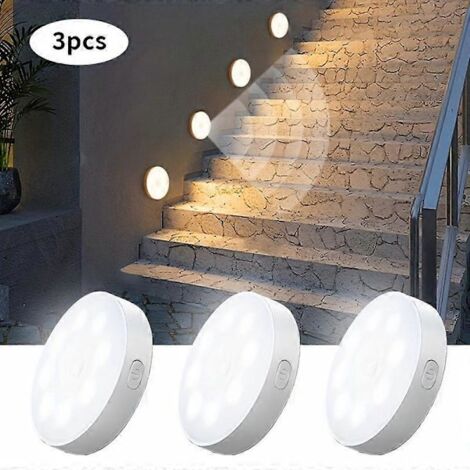 Lot de 3 lampes murales à détecteur de mouvement pour escaliers, rechargeables par USB, à intensité variable, 8 LED, pour éclairage intérieur de placard, couloir, balcon et escaliers