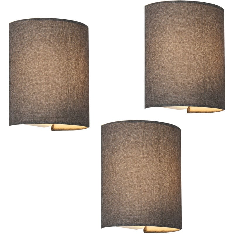 Lot de 3 Lampes Murales Brüssel en Forme Demi-Cercle E27 L'abat-jour en Lin 20 x 18 x 13 cm Gris [ Lux.pro