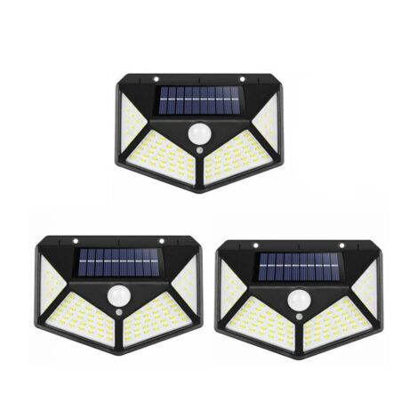 Lot de 3 lampes solaires d'extrieur, angle d'clairage 270 avec dtecteur de mouvement, applique murale tanche IP65 nergie solaire, arrire-cour, clture de jardin, patio, porte d'ent