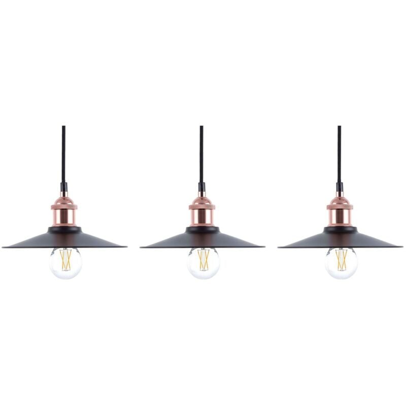 Beliani - 3 Lampes Suspensions Déco en Métal Noir et Cuivré Idéale pour Ampoules Filament E27 Max. 40W Lumière Ambiant pour Salle à Manger Urbaine
