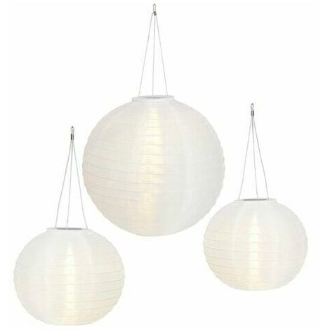 Lot de 3 Lampions Chinois Solaires Blancs à LED Blanc Chaud