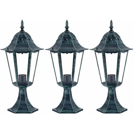 Lot de 3 lanternes d'extérieur à LED pour chemin de jardin, éclairage de base, lampes en verre en aluminium pour porche, vert noir