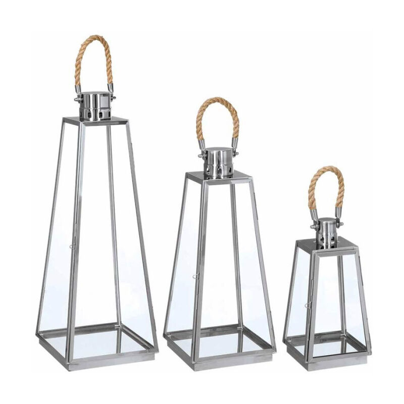 Atmosphera - Lot de 3 Lanternes Exterieur 'Vérone' 73cm Inox & Verre