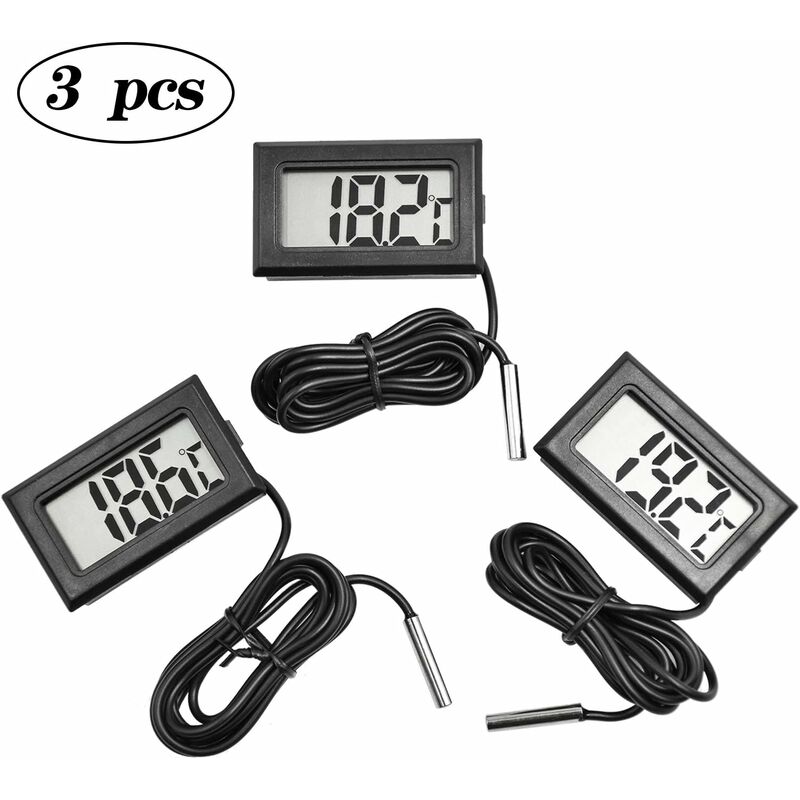 Lot de 3 LCD Thermomètres Aquarium, Thermomètre Digital Numérique avec Sonde Étanche pour Aquarium, Terrarium et Vivarium
