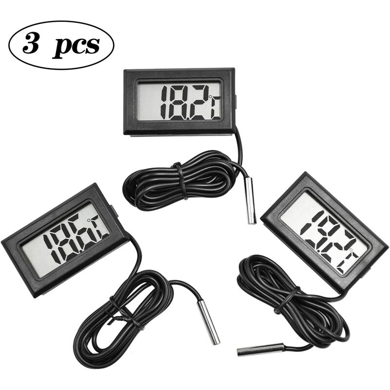 Abcrital - Lot de 3 LCD Thermomètres Aquarium, Thermomètre Digital Numérique avec Sonde Étanche pour Aquarium, Terrarium et Vivarium