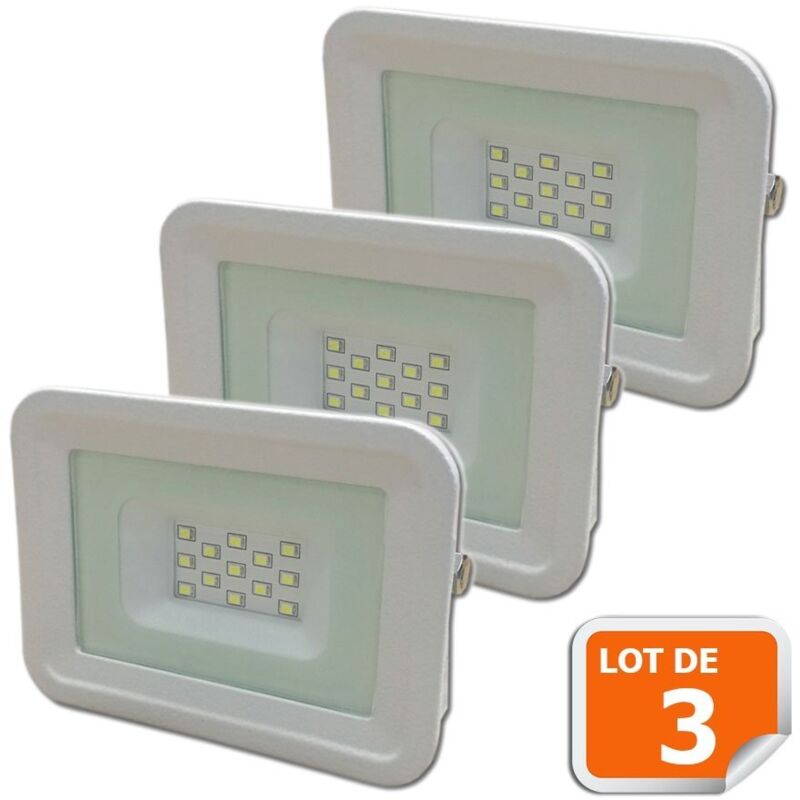 Lot de 3 LED Projecteur Lampe 10W Blanc 6000K IP65 Extra Plat Lot de 3 LED Projecteur Lampe 10W Blanc 6000K IP65 Extra Plat