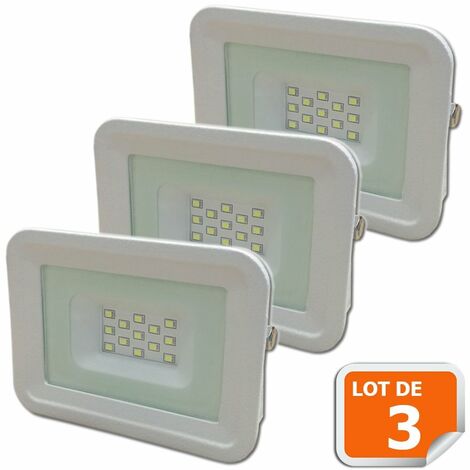 LAMPESECOENERGIE Lot de 3 LED Projecteur Lampe 10W Blanc 6000K IP65 Extra Plat