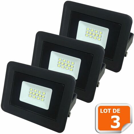 LAMPESECOENERGIE Lot de 3 LED Projecteur Lampe 10W Noir 6000K IP65 Extra Plat