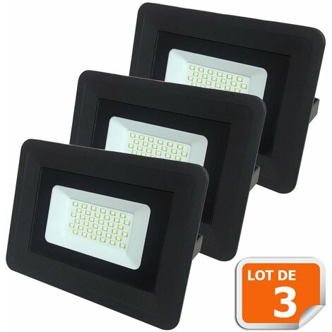 Lot de 3 LED Projecteur Lampe 30W Noir 6000K IP65 Extra Plat