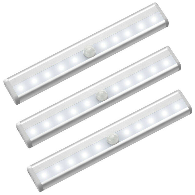 Linghhang - Lot de 3 lumières led avec détecteur de mouvement pour armoire, 10 spots led sans fil, lumières led pour armoire, éclairage led alimenté