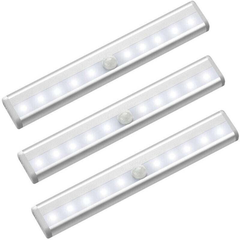 Lot de 3 lumières LED avec détecteur de mouvement pour armoire, 10 spots LED sans fil, lumières LED pour armoire, éclairage LED alimenté par batterie