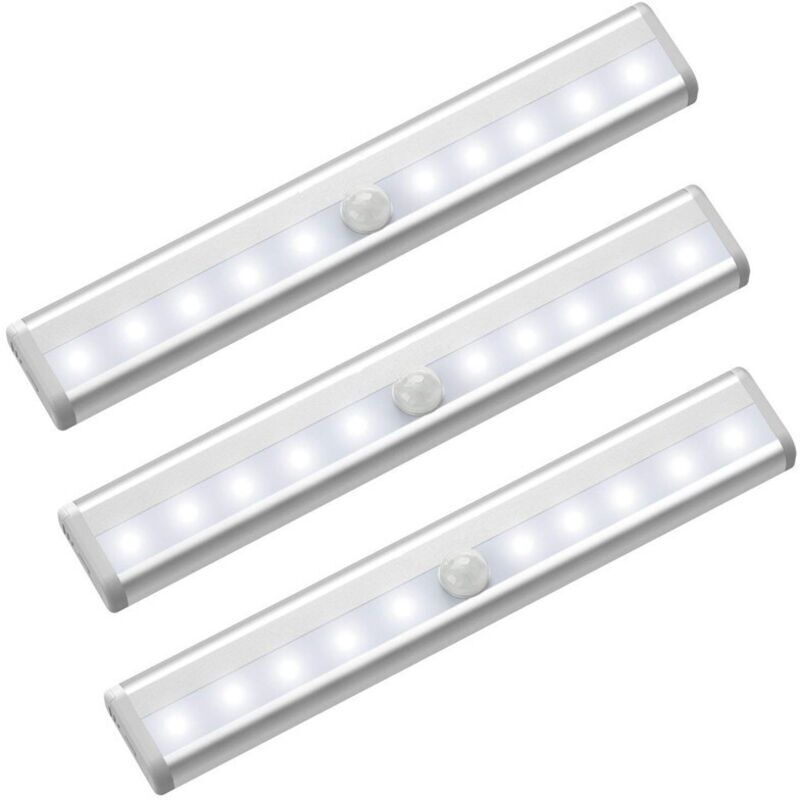 Lot de 3 lumières LED avec détecteur de mouvement pour armoire, 10 spots LED sans fil, lumières LED pour armoire, éclairage LED alimenté par batterie