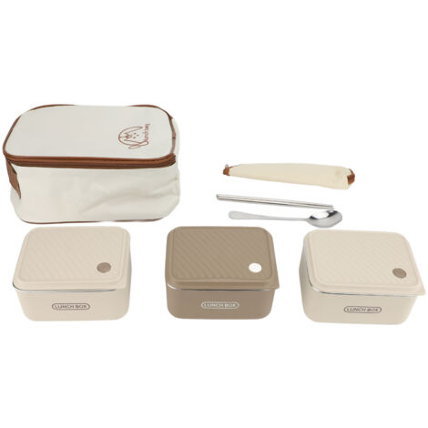 Lot de 3 Lunch Boxes 600ML Inox Isotherme Résistant au Four avec Sac, Bagages, Couvercle Sécurisé, Ustensiles et Porte-Aliments