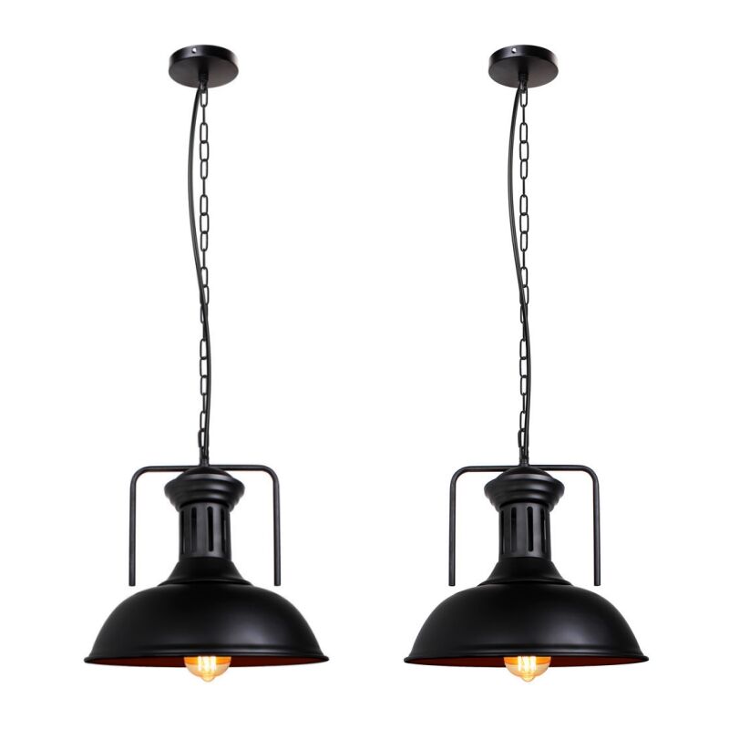 Lustre Suspension Industrielle Vintage Suspension Créatif Luminaire Lampe Plafonnier Réglable Abat-jour en Métal Ø33CM E27 Noir - 2Pcs