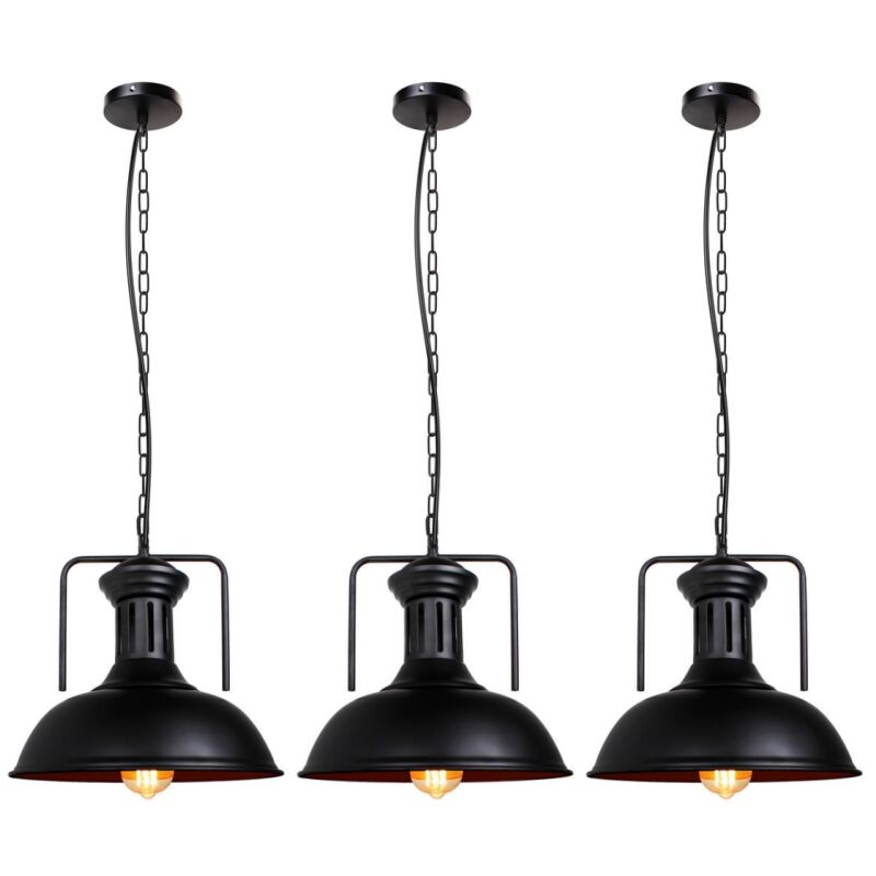 Lustre Suspension Industrielle Vintage Suspension Créatif Luminaire Lampe Plafonnier Réglable Abat-jour en Métal Ø33CM E27 Noir - 3Pcs