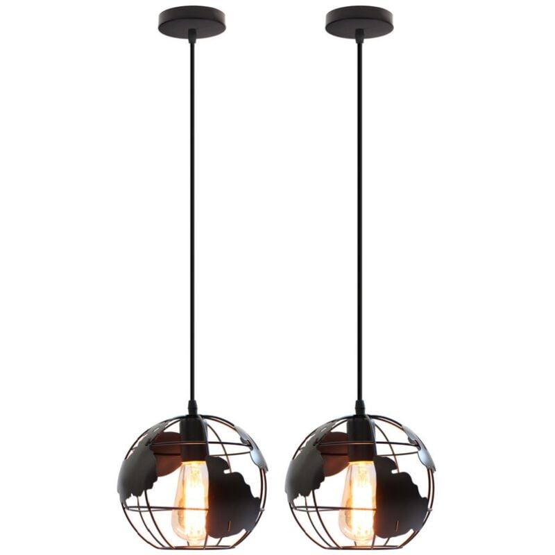 Wottes - Lustre Suspension Moderne Suspensions Luminaires E27 Abat-jour Globe pour Salle à Manger Chambre Couloir Noir Ø20CM - 2Pcs